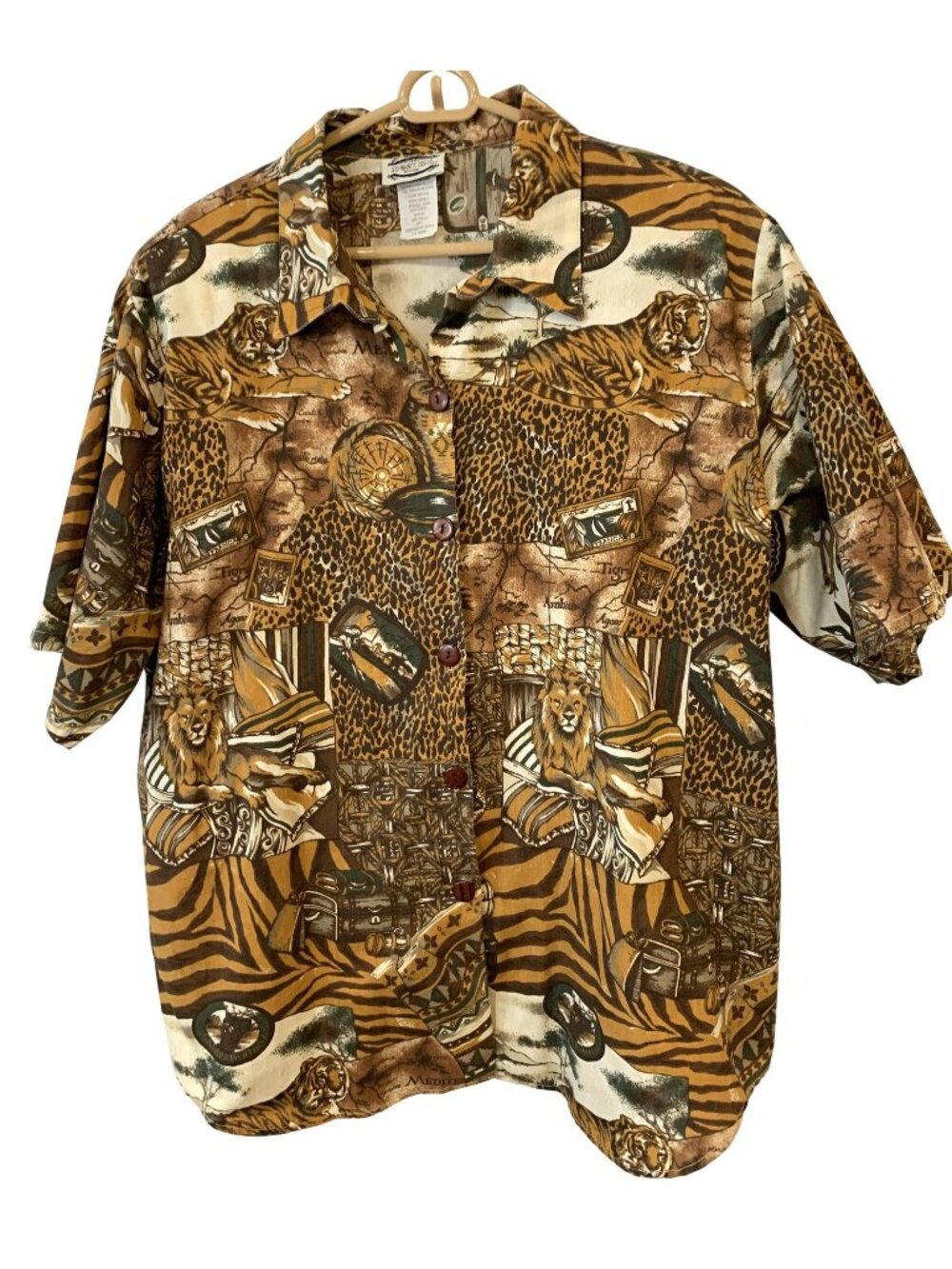 Separate Issue 20W Safari Animal Print Button Shirt Cotton Tigers Lions Zebra
